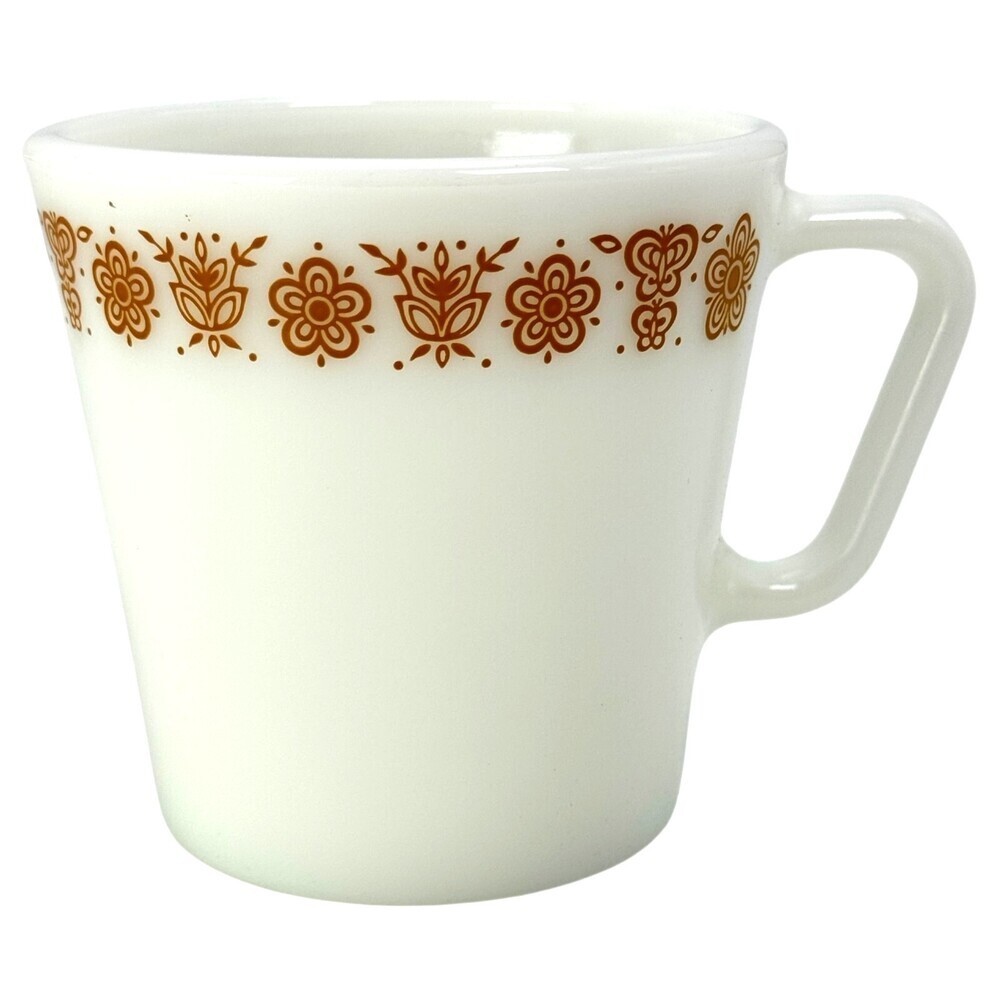 Two (2) Pyrex Coffee Mug Cup Corning NY USA MCM VTG Pattern Butterfly Gold - Picture 2 of 8